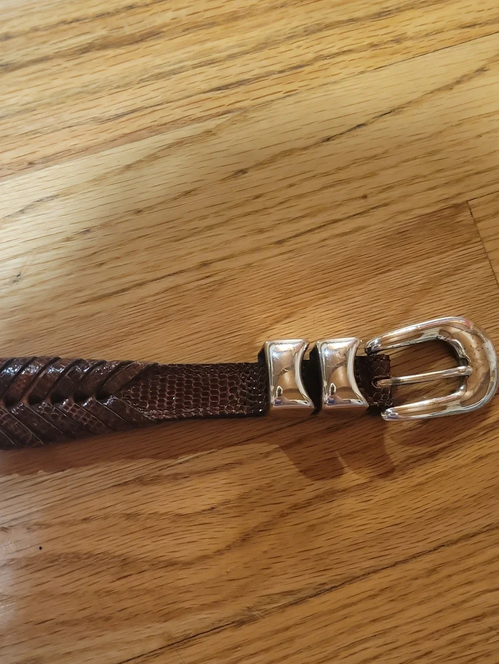 Mezlan Men's Brown Braided Leather Belt with Silver Buckle